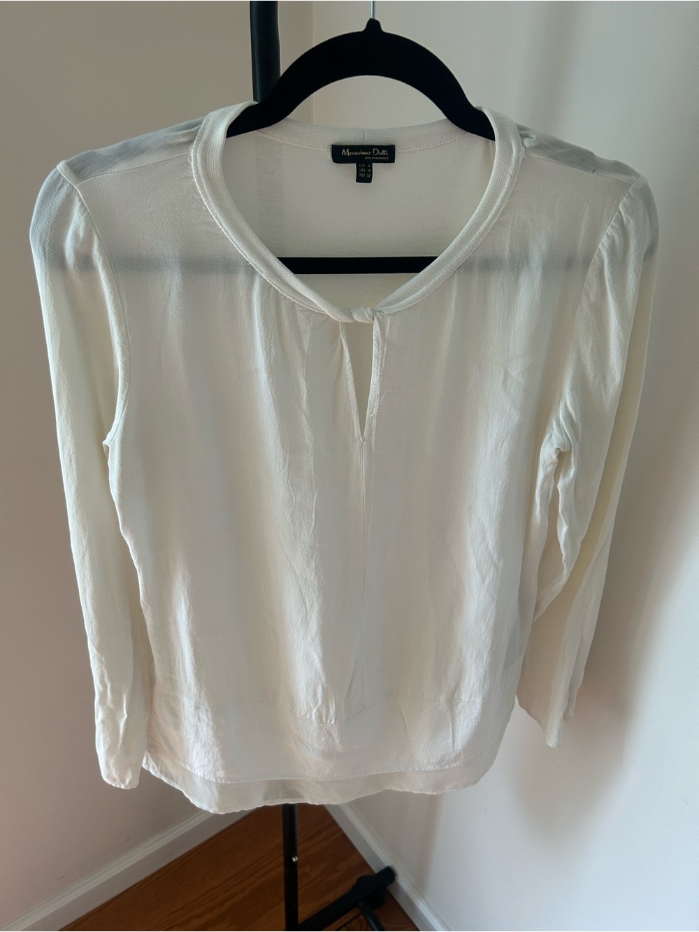 Massimo Dutti White Long-Sleeve Round-Neck Blouse